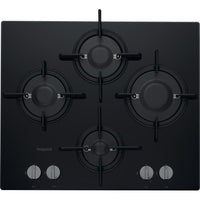 Hotpoint 60CM Direct Flame Technology Gas on Glass Hob - Black - Cast Iron Supports - 4 Burners With Flame Control and Rapid Burner