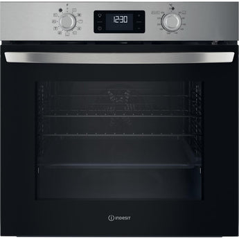 Indesit Turn&Go Single Fan Oven - Dual Clean (Pyro & Hydro) - Multifunction 8 - 71L With 2 Dial, Digital Display Timer And A 